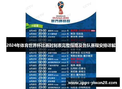2024年体育世界杯比赛时刻表完整指南及各队赛程安排详解