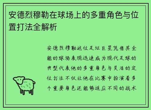 安德烈穆勒在球场上的多重角色与位置打法全解析